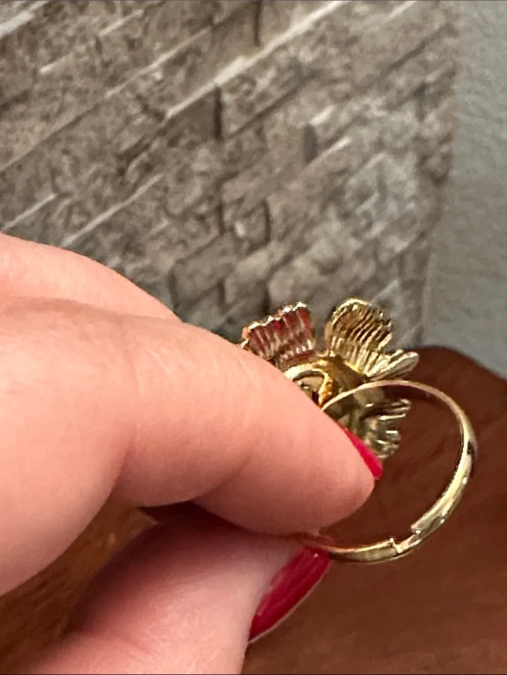 Gold Flower Pearl Center Statement Open Ring